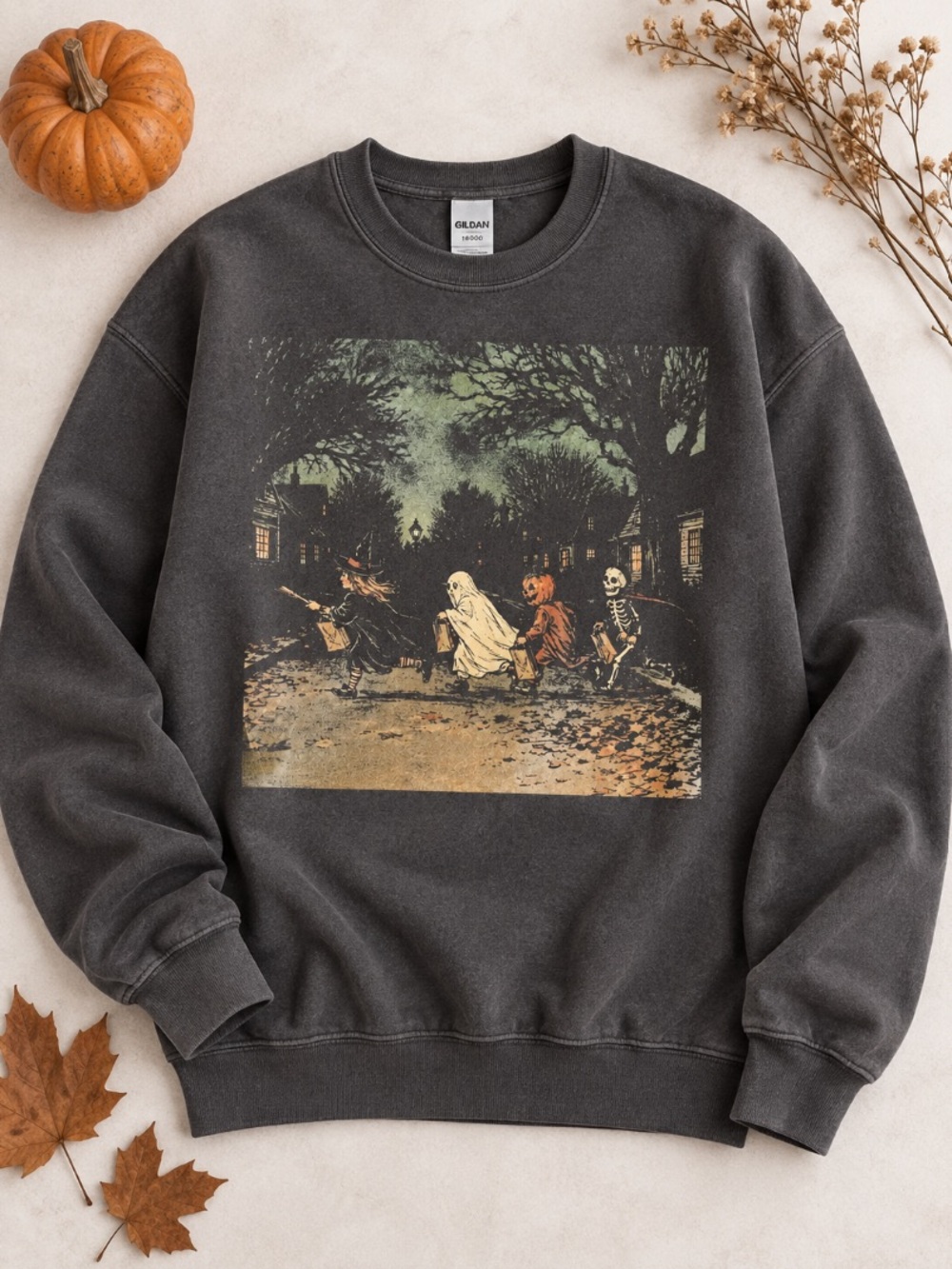 Halloween Trick or Treat Graphic Sweatshirt Washed Crewneck